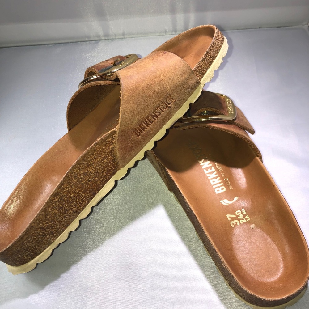 Birkenstock Madrid Big Buckle Cognac Brown Oiled Leather Sandals 37 L6 M4